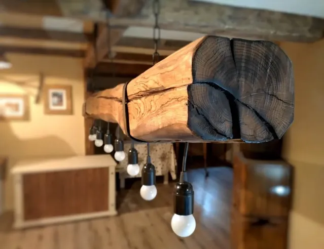 Hand-crafted Oak Beam Farmhouse Chandelier – Custom Length