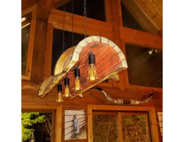 Rustic Barn Wood Pendant Light – Handcrafted from Recycled Wood with Edison Bulbs