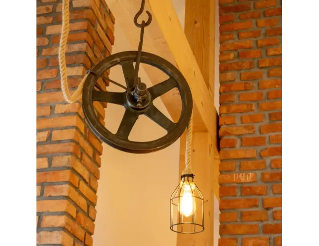Rustic Pendant Lights – Handcrafted from Recycled Wood & Reclaimed Iron Pulley
