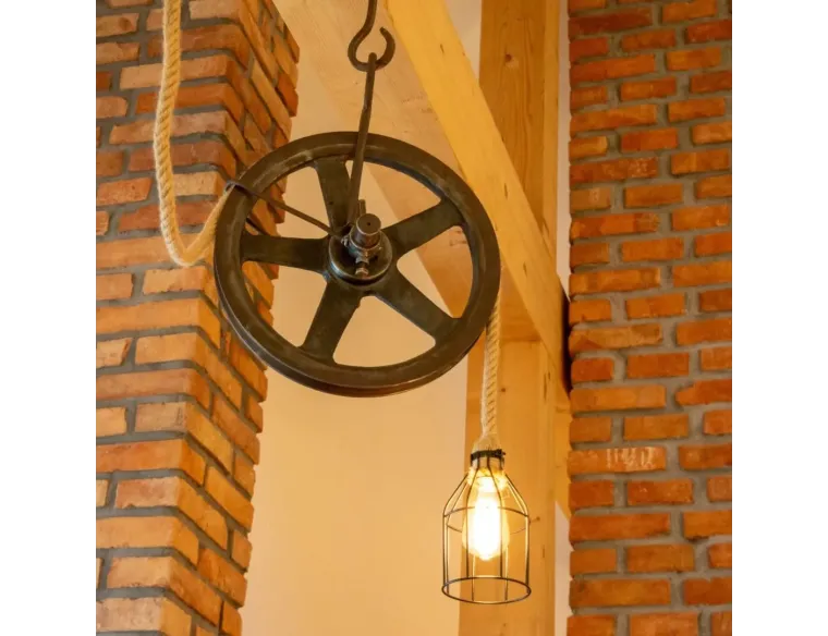 Rustic Pendant Lights – Handcrafted from Recycled Wood & Reclaimed Iron Pulley