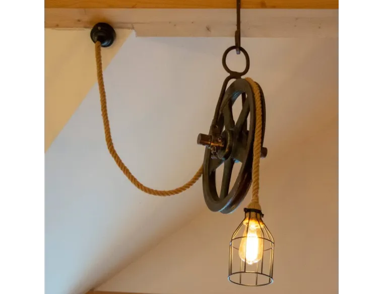 Rustic Pendant Lights – Handcrafted from Recycled Wood & Reclaimed Iron Pulley