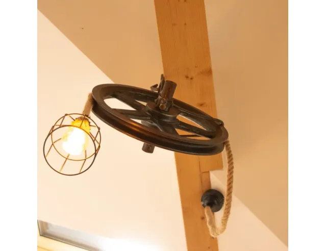 Rustic Pendant Lights – Handcrafted from Recycled Wood & Reclaimed Iron Pulley