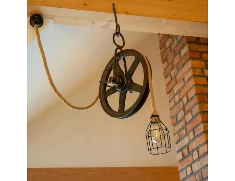 Rustic Pendant Lights – Handcrafted from Recycled Wood & Reclaimed Iron Pulley