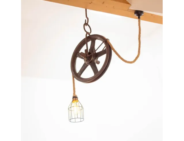 Rustic Pendant Lights – Handcrafted from Recycled Wood & Reclaimed Iron Pulley