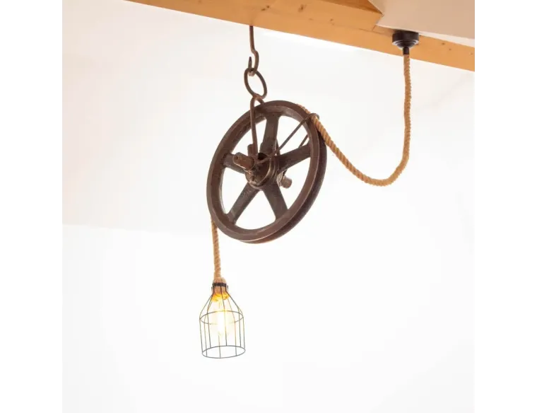 Rustic Pendant Lights – Handcrafted from Recycled Wood & Reclaimed Iron Pulley