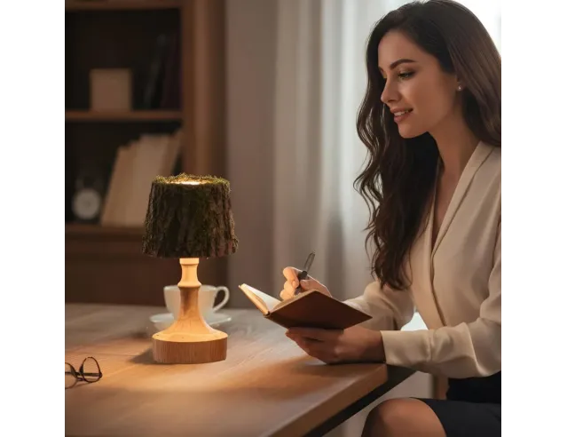 Handmade Battery LED Wood Lamp – Rustic Wireless Light