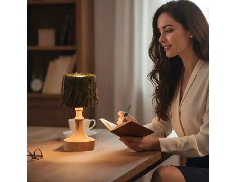 Handmade Battery LED Wood Lamp – Rustic Wireless Light