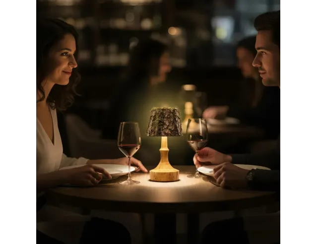 Handmade Battery LED Wood Lamp – Rustic Wireless Light