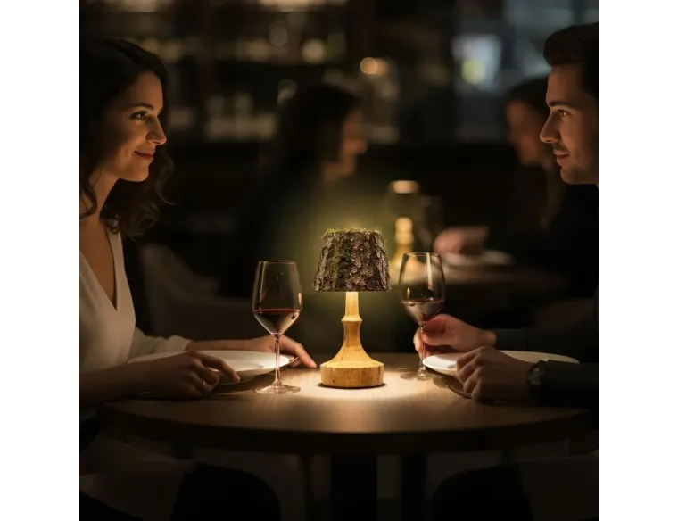 Handmade Battery LED Wood Lamp – Rustic Wireless Light