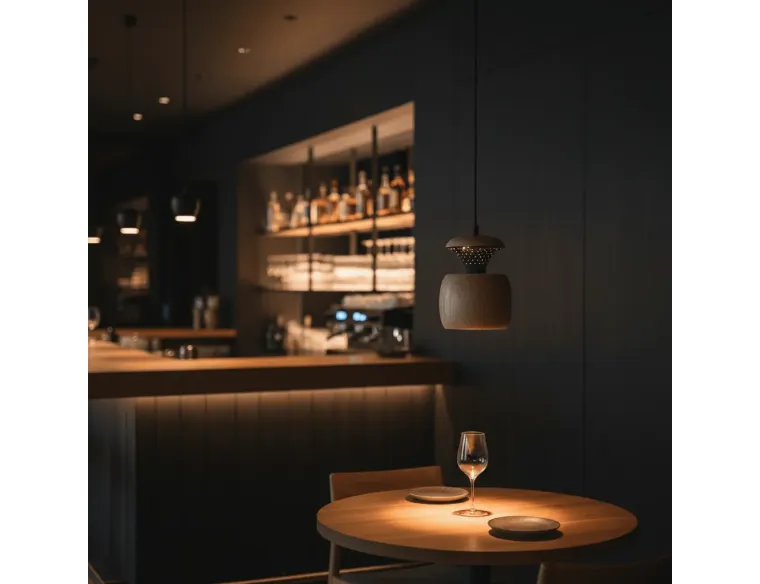 “Orbit” Pendant Light — Ebonized Oak & Swarovski Accents (LED 3W Warm)