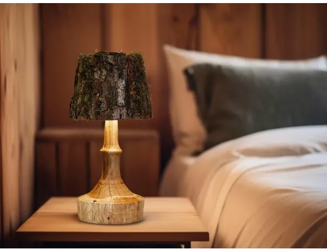 Handmade Battery LED Wood Lamp – Rustic Wireless Light
