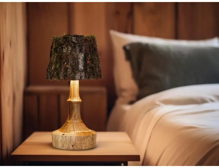 Handmade Battery LED Wood Lamp – Rustic Wireless Light