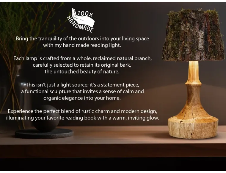 Handmade Battery LED Wood Lamp – Rustic Wireless Light