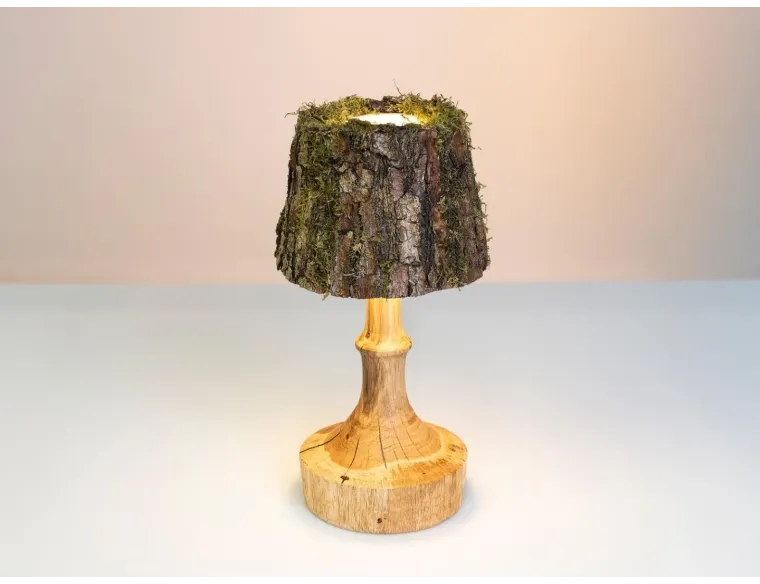 Handmade Battery LED Wood Lamp – Rustic Wireless Light
