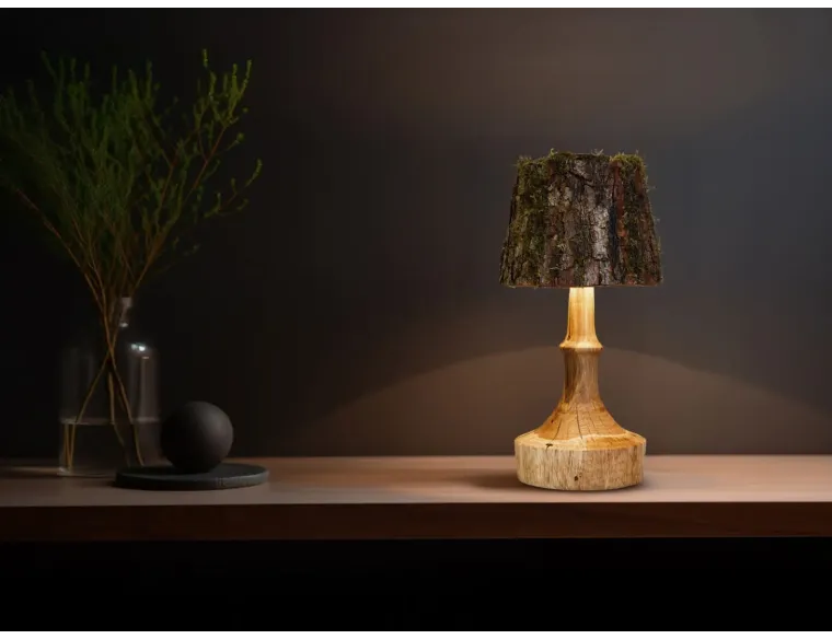 Handmade Battery LED Wood Lamp – Rustic Wireless Light